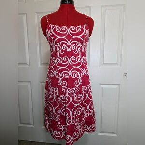 Ann Taylor Red and White Swirl Midi Dress